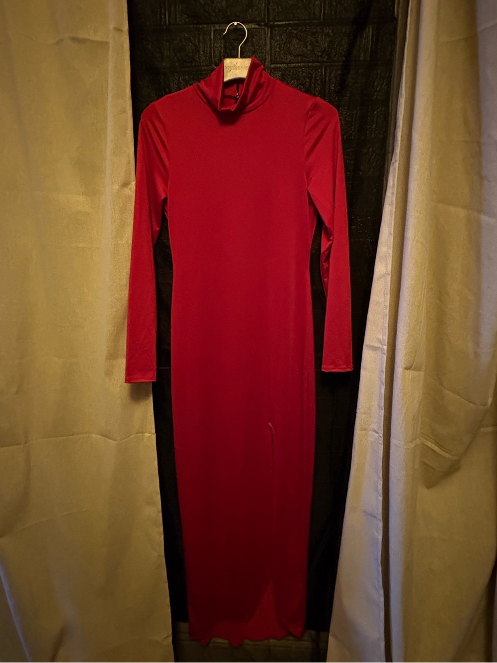Long Sleeve Red Turtleneck Maxi Dress - Picture 2 of 4
